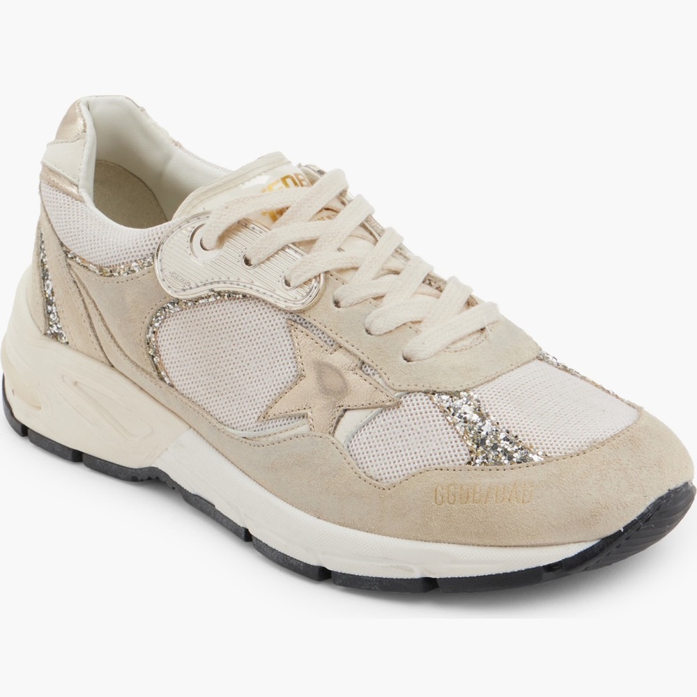 Golden Goose Beige and Gold Sneakers